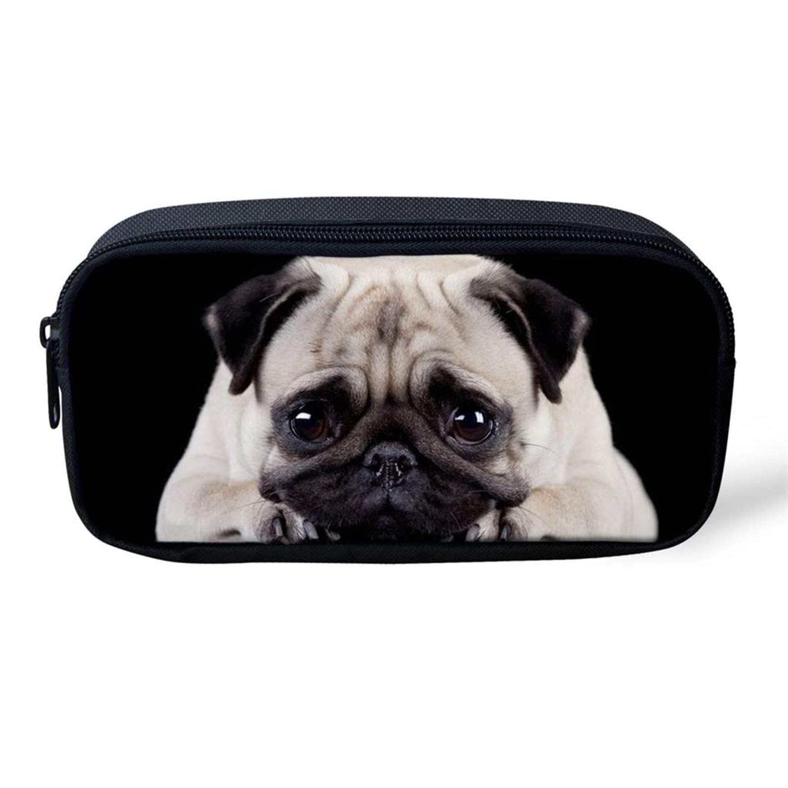 SEANATIVE Multi-Functional Large Capacity Pens Case Cute Pug Dog Print Pencil Pouch Holder Organizer Stationary Bag with Zipper for Women Girls Boys