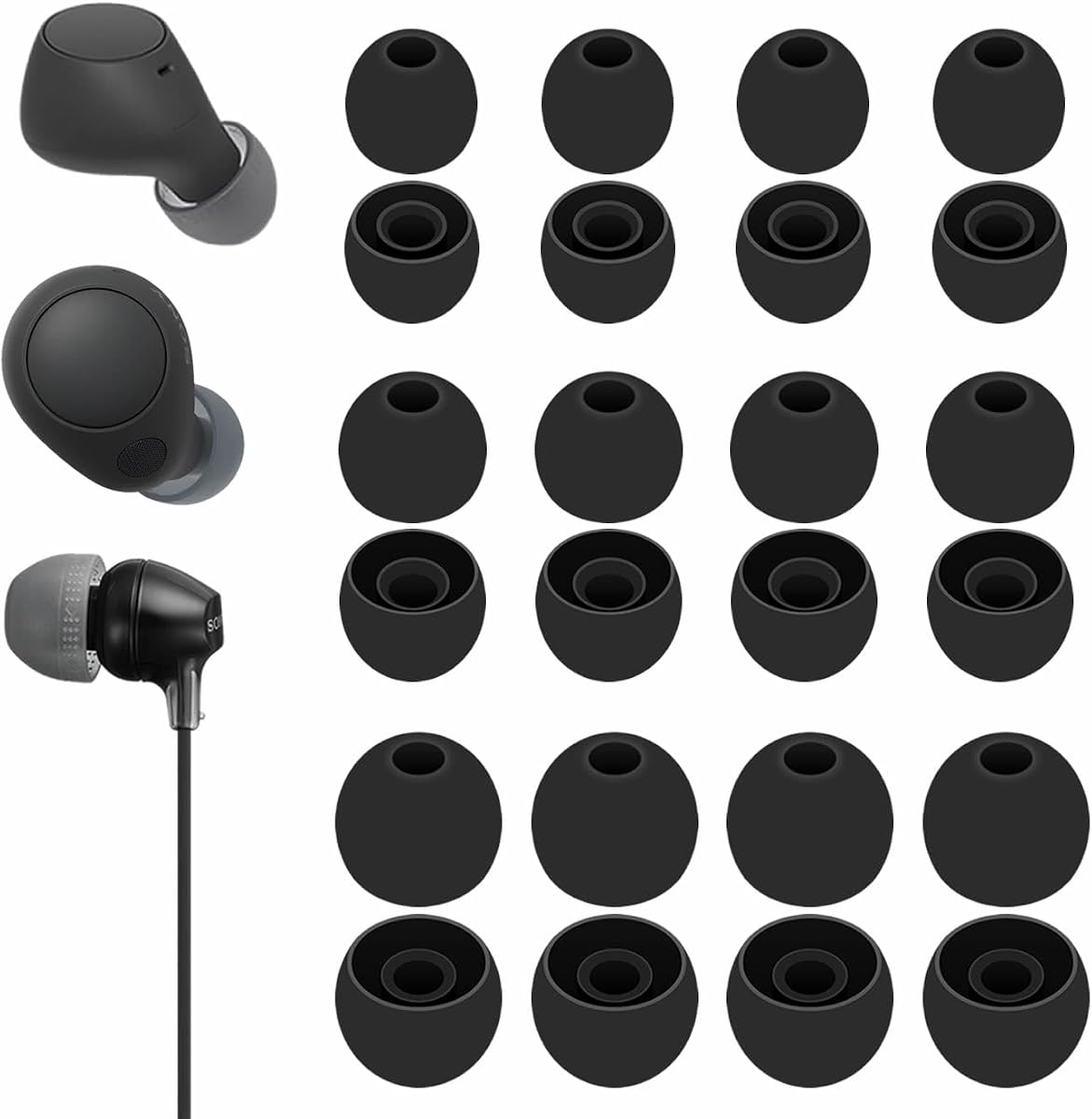 A-Focus 12 Pairs WF-C710N WF-C510 WF-C700N Ear Tips Set, Replacement Silicone Soft Eartips Earbuds Accessories Compatible with Sony MDREX15AP MDREX15LP WI-C100 WF-C500 Linkbuds S Black L/M/S
