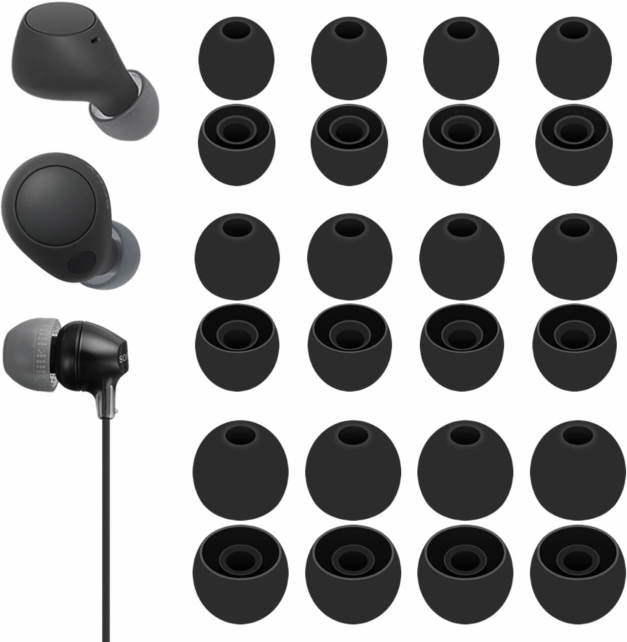 A-Focus 12 Pairs WF-C710N WF-C510 WF-C700N Ear Tips Set, Replacement Silicone Soft Eartips Earbuds Accessories Compatible with Sony MDREX15AP MDREX15LP WI-C100 WF-C500 Linkbuds S Black L/M/S