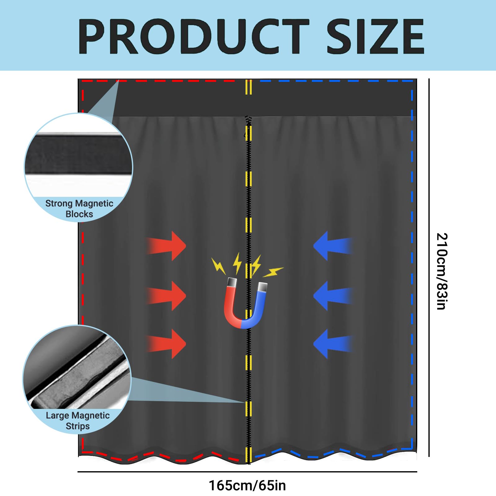 Cubierta para Maletero de Puerta Trasera de Gran Tamaño,Cortinas de Protección Solar Magnéticas 165x210cm,Cortinas Divisorias de Coche,para Coche SUV Autocaravana Caravana Camping