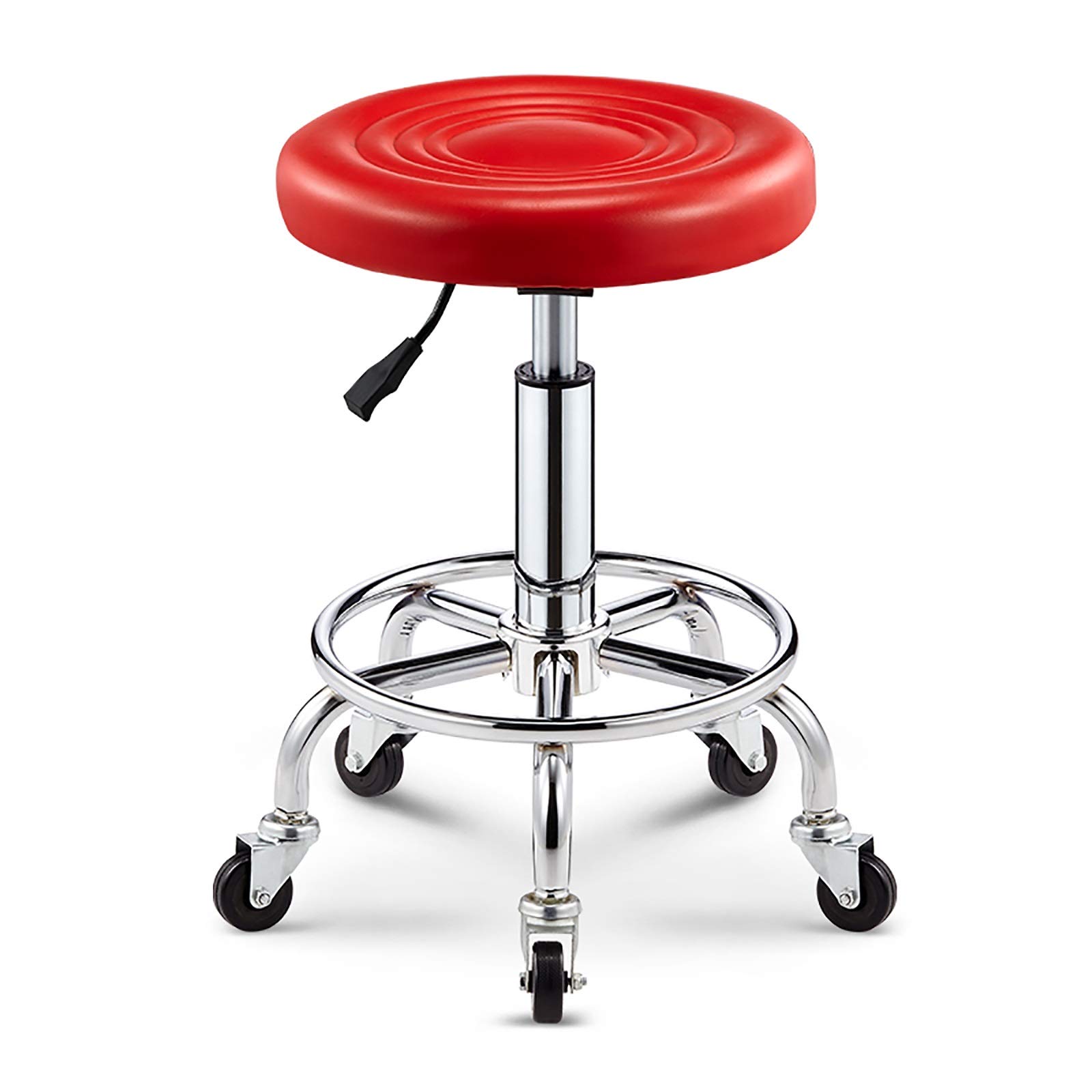 AYCDL PU Leather Round Rolling Stool with Foot Rest Height Adjustable Swivel Drafting Work SPA Task Chair with Wheels,Red