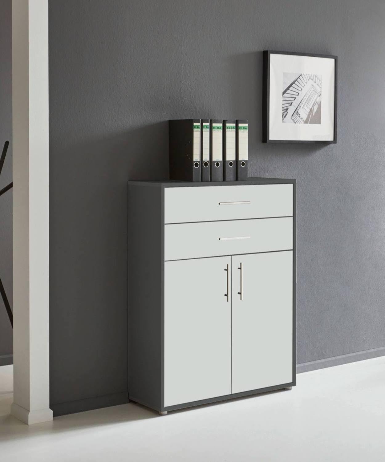 BMG Möbel Aktenschrank Office Edition Set 22, Büroschrank abschließbar mit Metallgriffen Made in Germany Anthrazit Weiß Matt