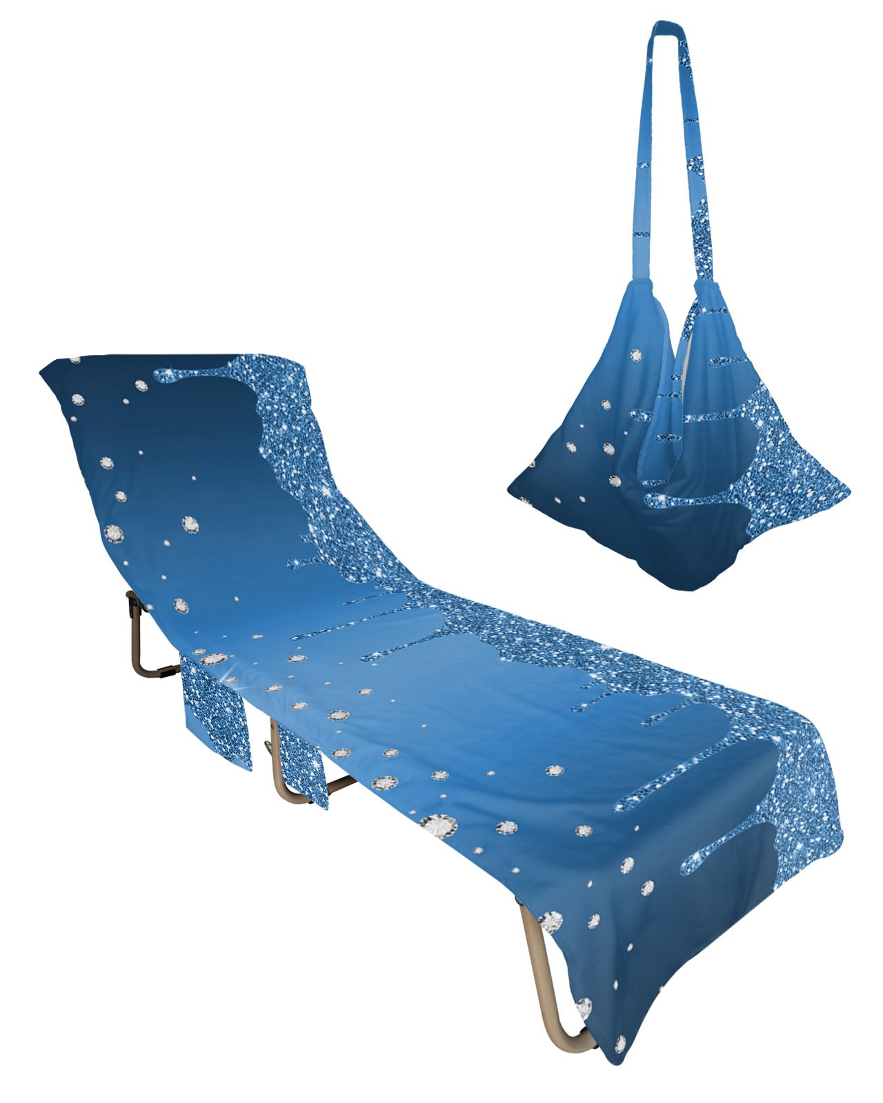 Luxurious Blue, Beach Lounge Chair Towel Cover, Soft Chaise Lounge Towel with Side Pockets Patio Pool Chairs Cover for Beach/Pool Sunbathing 29x85 Starry Diamond Crystal Abstract Geometric