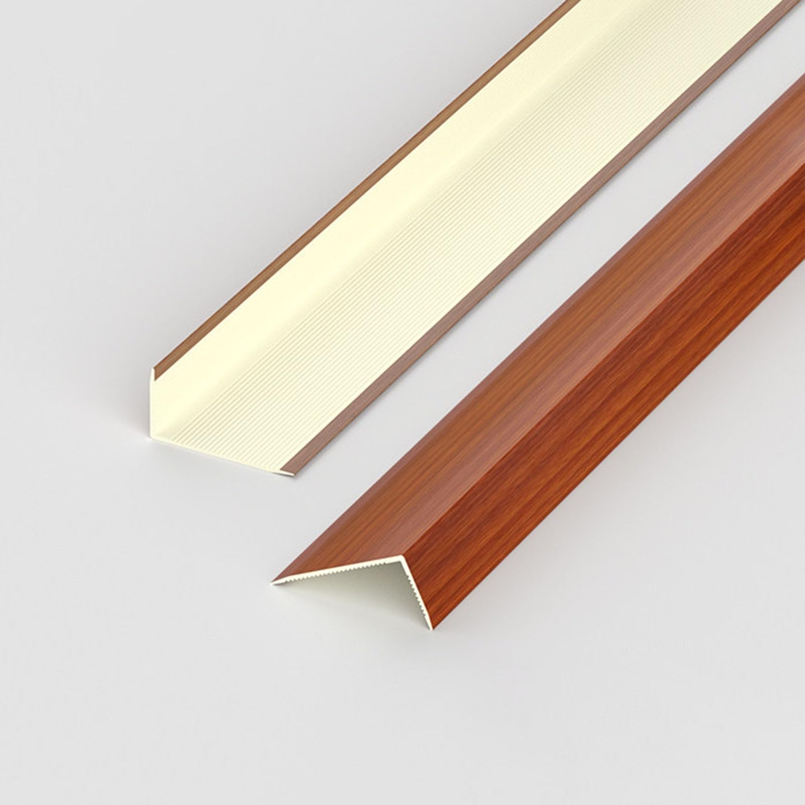 Wood Grain L-molding Transition Strip, Flexible PVC Door Threshold with Back Grooves, Cuttable Floor Edging Trim for Wall Corner Stair Protector