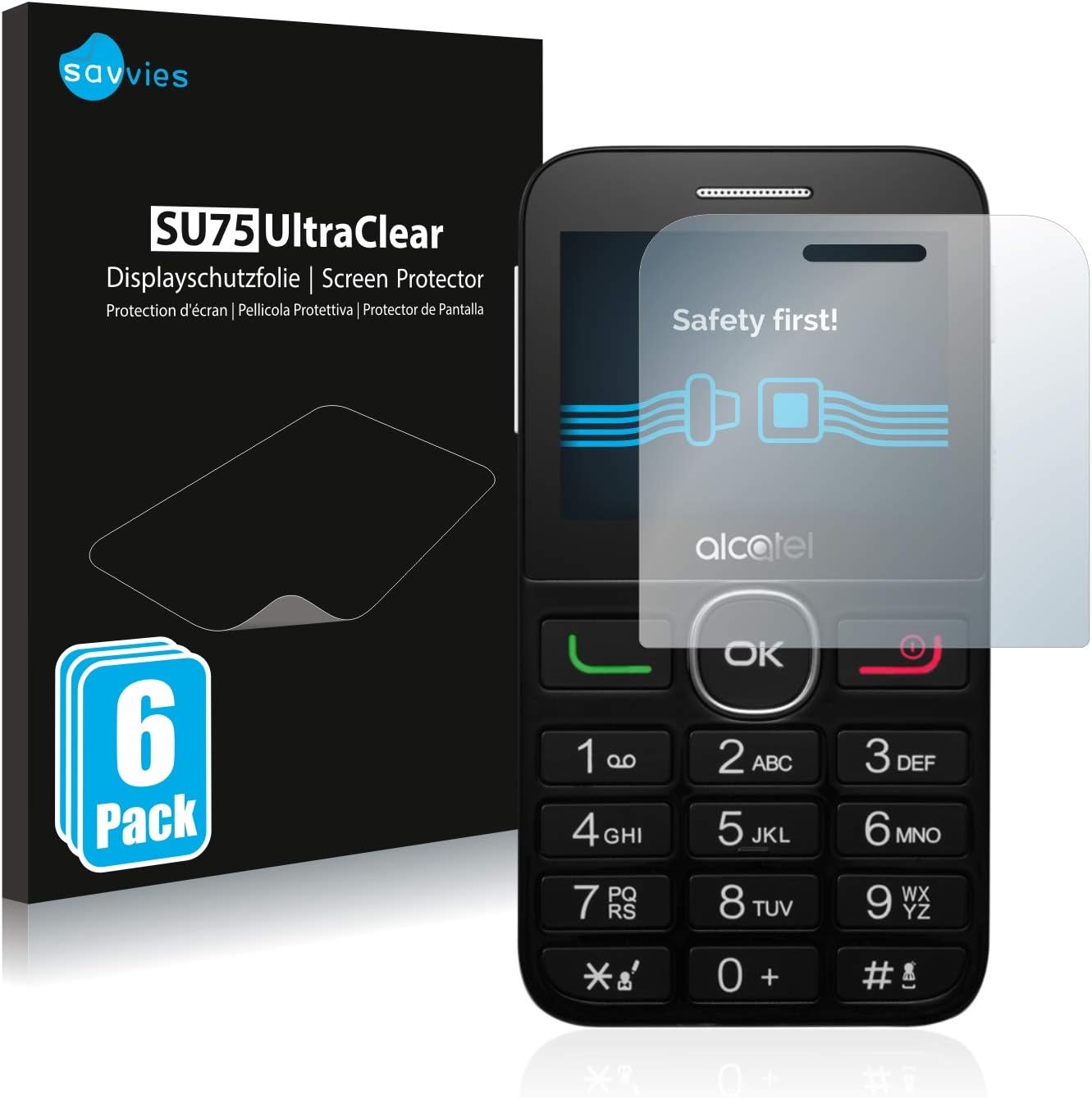 savvies Protector Pantalla Compatible con Alcatel One Touch OT-2008G (6 Unidades) Película Ultra Transparente