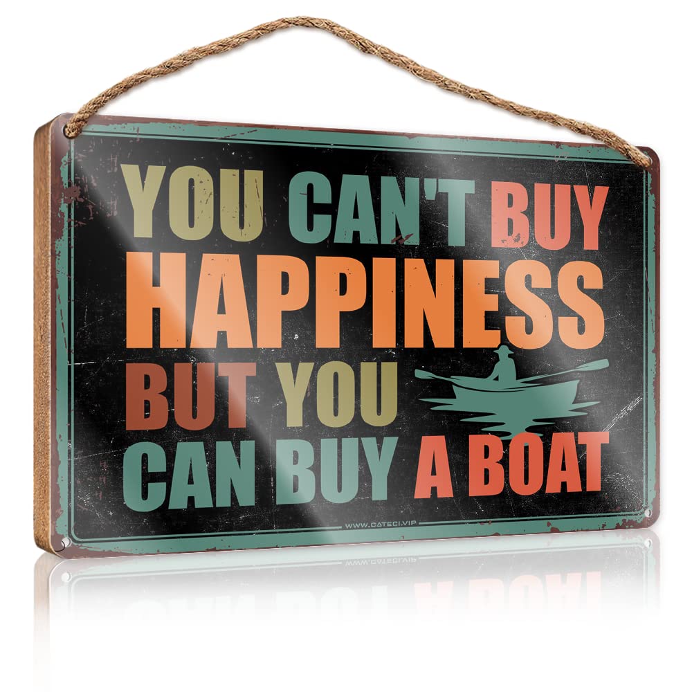 FZFN Home Door Hanging You Can'T Buy Happiness But You Can Buy A Boat Wooden Sign Vintage Room Decor Vintage Room Decor(15X28CM)
