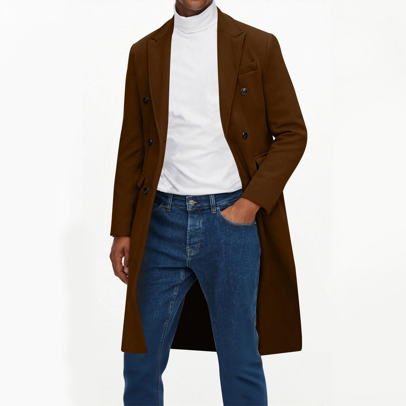 Jamicy Wollmantel Herren Lang Wintermantel Wolle Winter Herrenmantel Warm Zweireiher Mantel Dicke Einfarbige Übergangsmantel Freizeit Bequeme Trenchcoat Oversize Classic Klassische Winterjacke