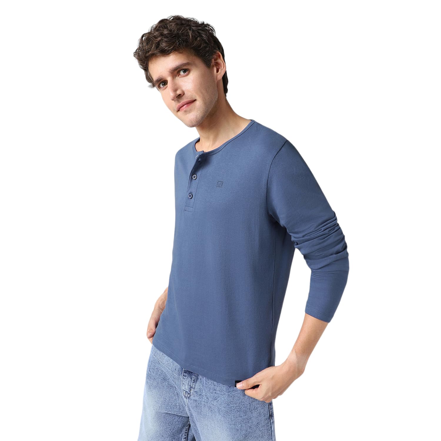 Urbano Fashion Men's Solid Henley Neck Slim Fit Full Sleeve Cotton T-Shirt