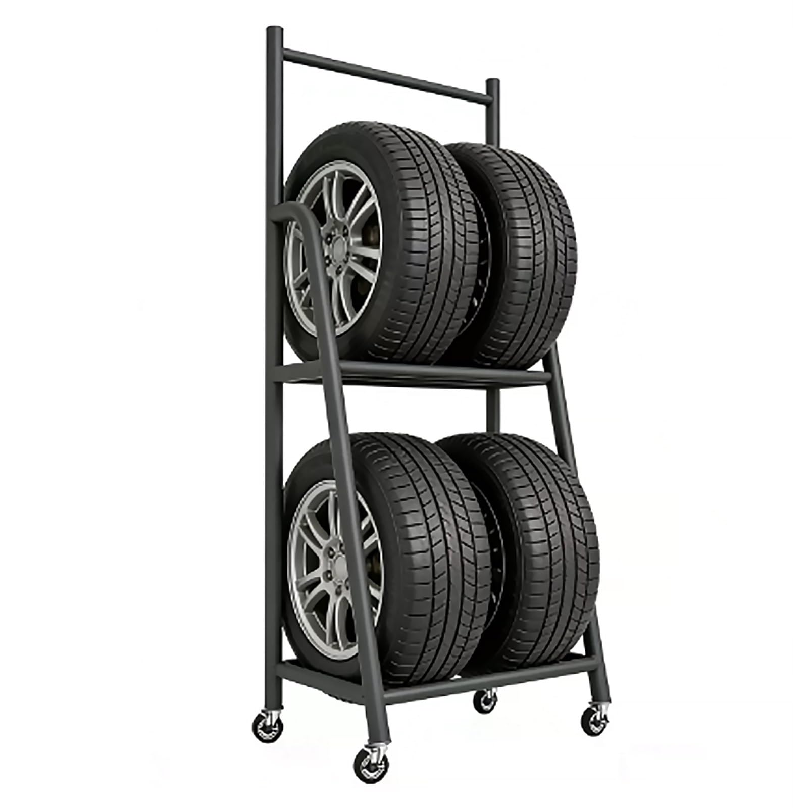 AKFNCJE Rolling Tire Rack, 2-Tier Adjustable Tire Storage Cart with Wheels
