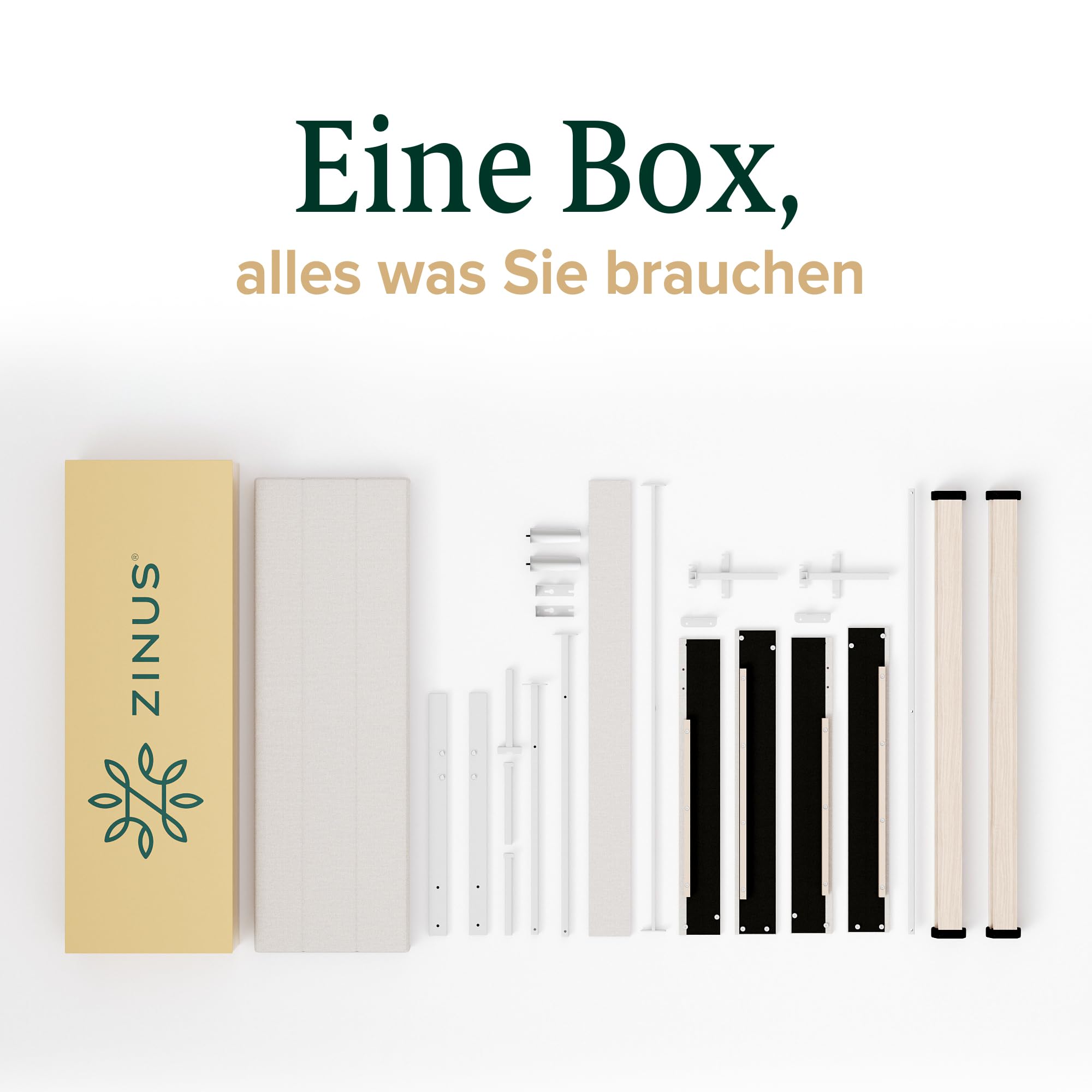 Zinus Piper Polsterbett 180x200 cm mit Kopfteil - 30 cm Hohes Bett mit Lattenrost aus Holz - Kompakte Verpackung & Einfache Montage - Cremeweiß