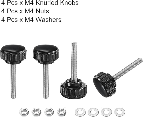 Miniatura 251 de uxcell Juego de 4 perillas moleteadas, tornillos de pulgar con tuercas y arandelas, rosca macho métrica M6 x 1.378 in, cabeza de plástico de 0.984