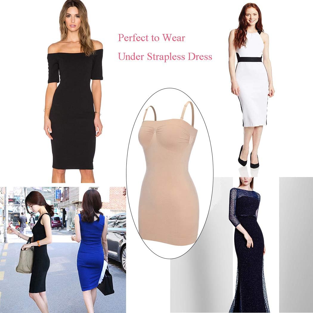 Joyshaper Women's Strapless Shapewear Slips for Under Dresses Adjustable Tummy Control Slip Cami Dress Body Shaper at  Women’s Clothing store