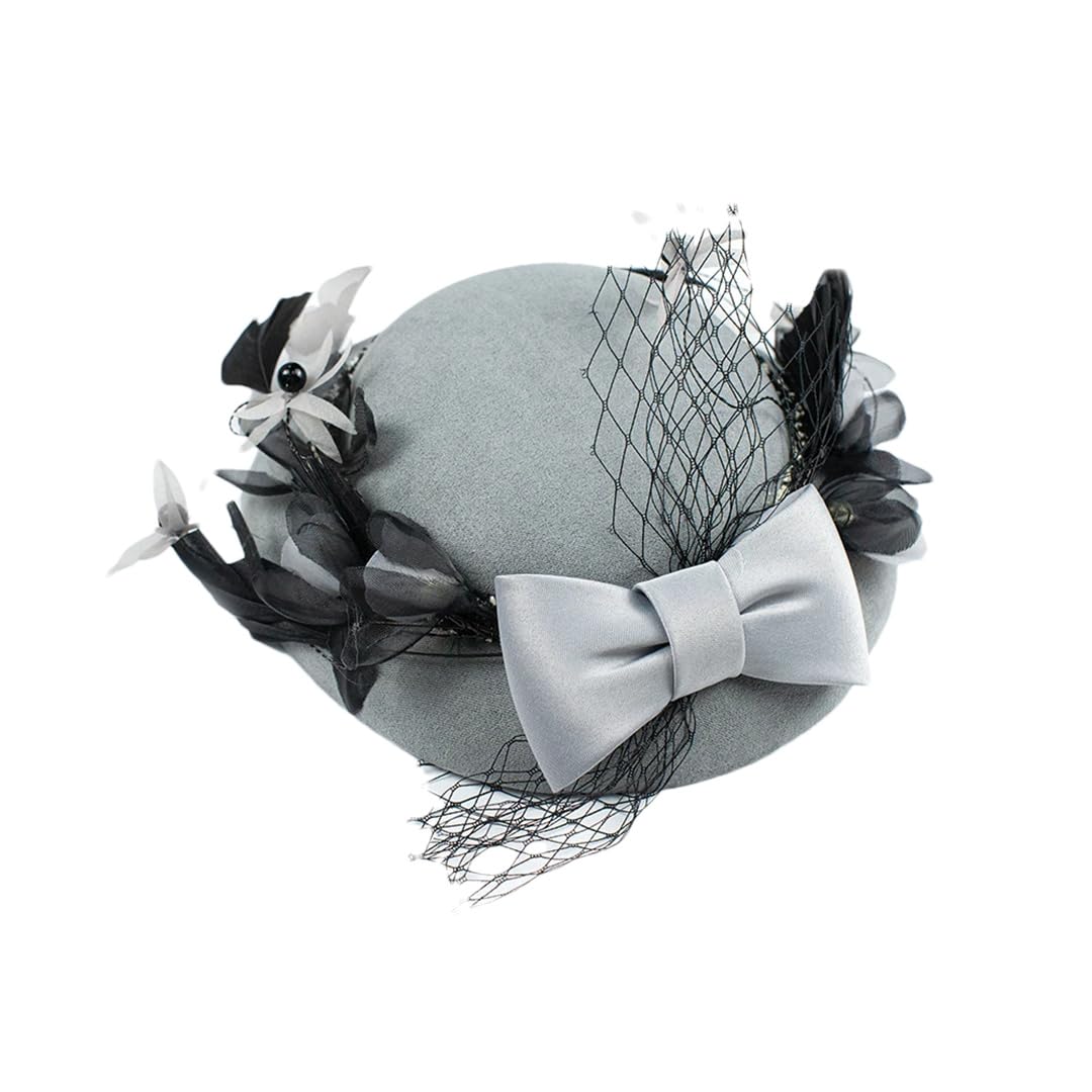 Yeuyyben Cappello a cilindro da donna, con fiocco, in raso, elegante, per abito da sposa, cappello Fedora