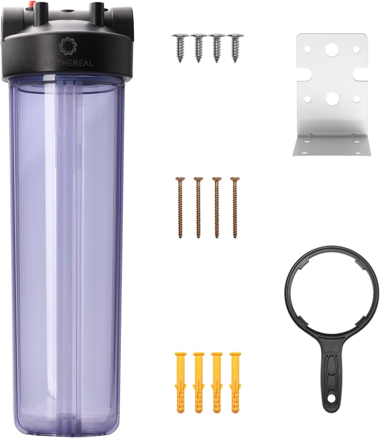 Airthereal Whole House Water Filter Housing, Sediment Filters for Well and City Water, 20"x4.5" Sediment Whole House Water Filter Cartridges, Pre-Filtration System for Home, (Clear Housing) Housing Only