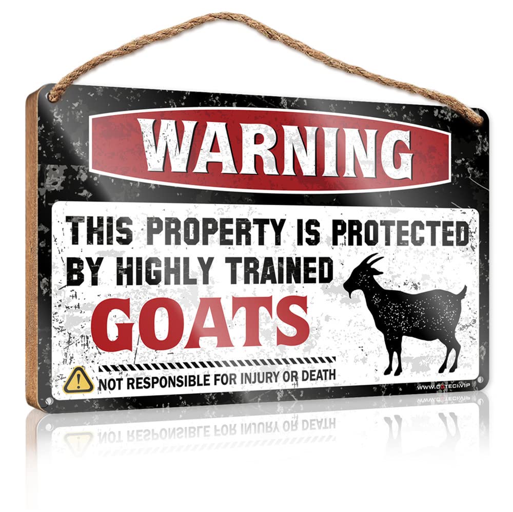 IBWNBBUSN Hello Winter Sign Warning This Property Is Protected By A Highly Trained Goat Wooden Sign Kitchen Decorations Wall Posters & Prints