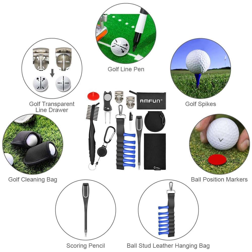Flintronic Kit de Limpieza para Golf, Cepillo Limpiador Plegable, Toalla y Marcadores