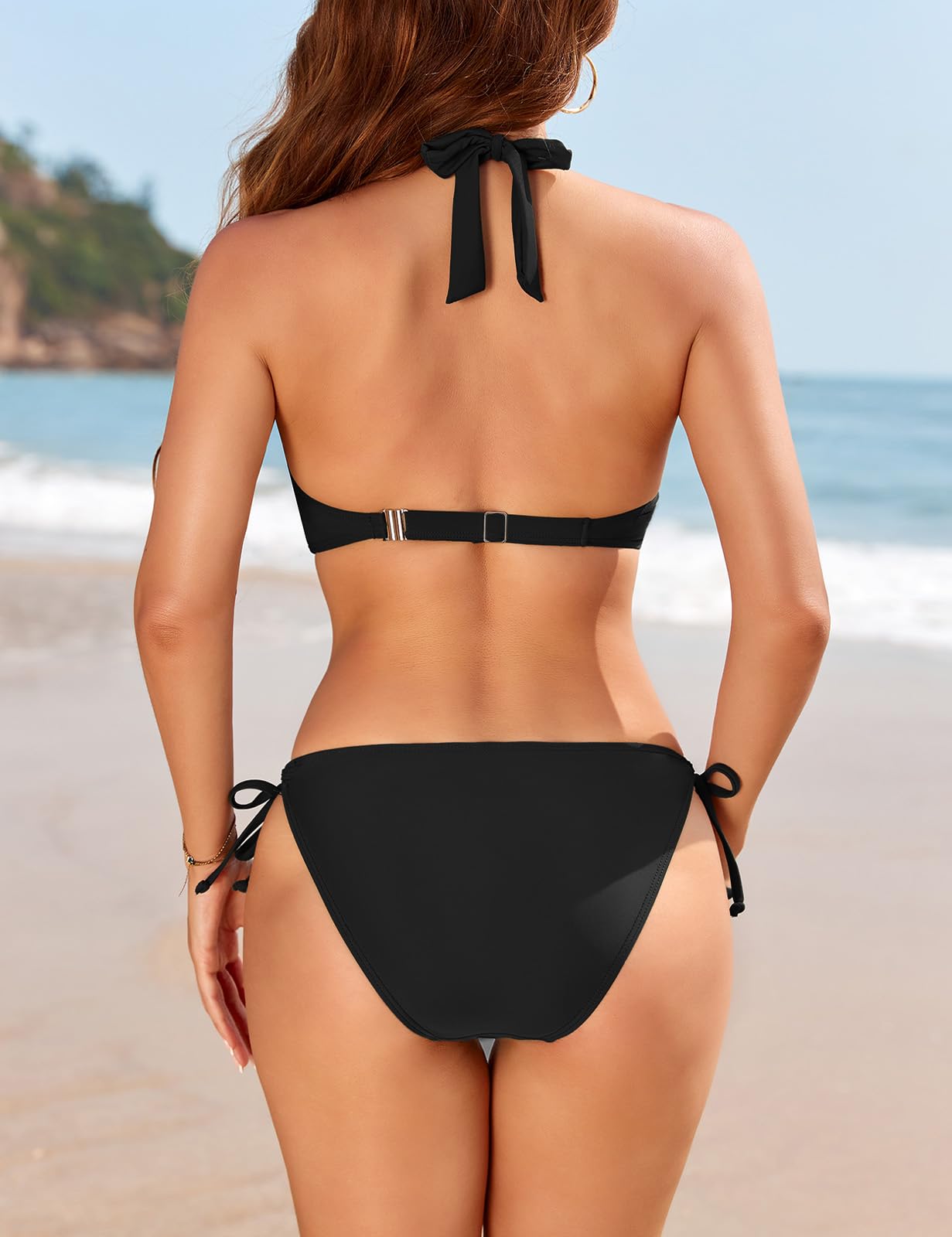 Nadeer Bikini Damen Set Push Up Bademode Zweiteiliger Sexy Knot V Ausschnitt Neckholder Low Waist mit Schnürung Badeanzug Swimsuit Sport