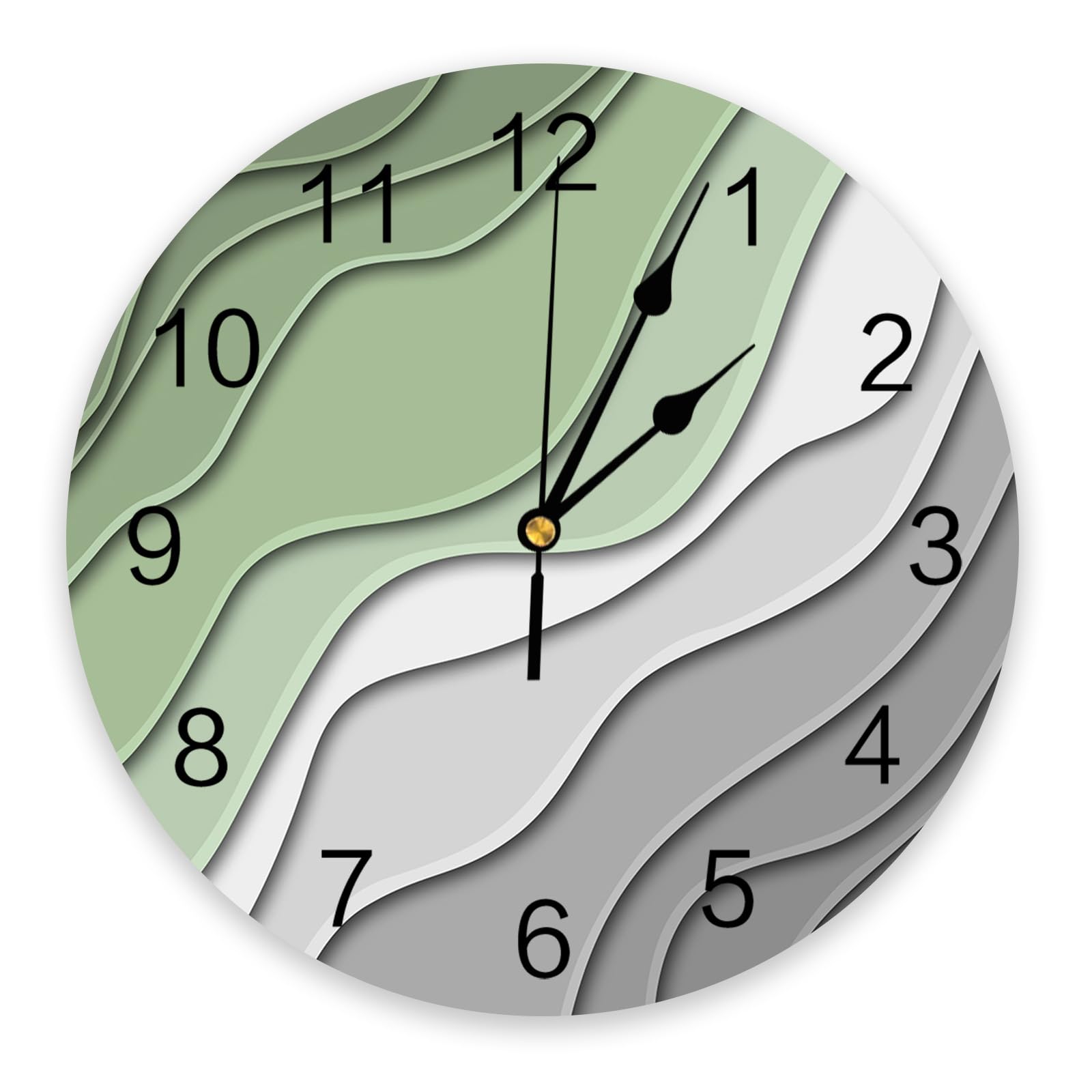 Horloge murale silencieuse de 30 cm avec un design à lignes ondulées vertes