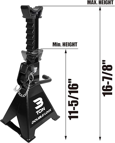 Miniatura 2 de Torin AT43005AB Soportes de acero resistentes para gatos pasadores de bloqueo dobles, capacidad de 3 toneladas (6,000 libras), negro, 1 par (2