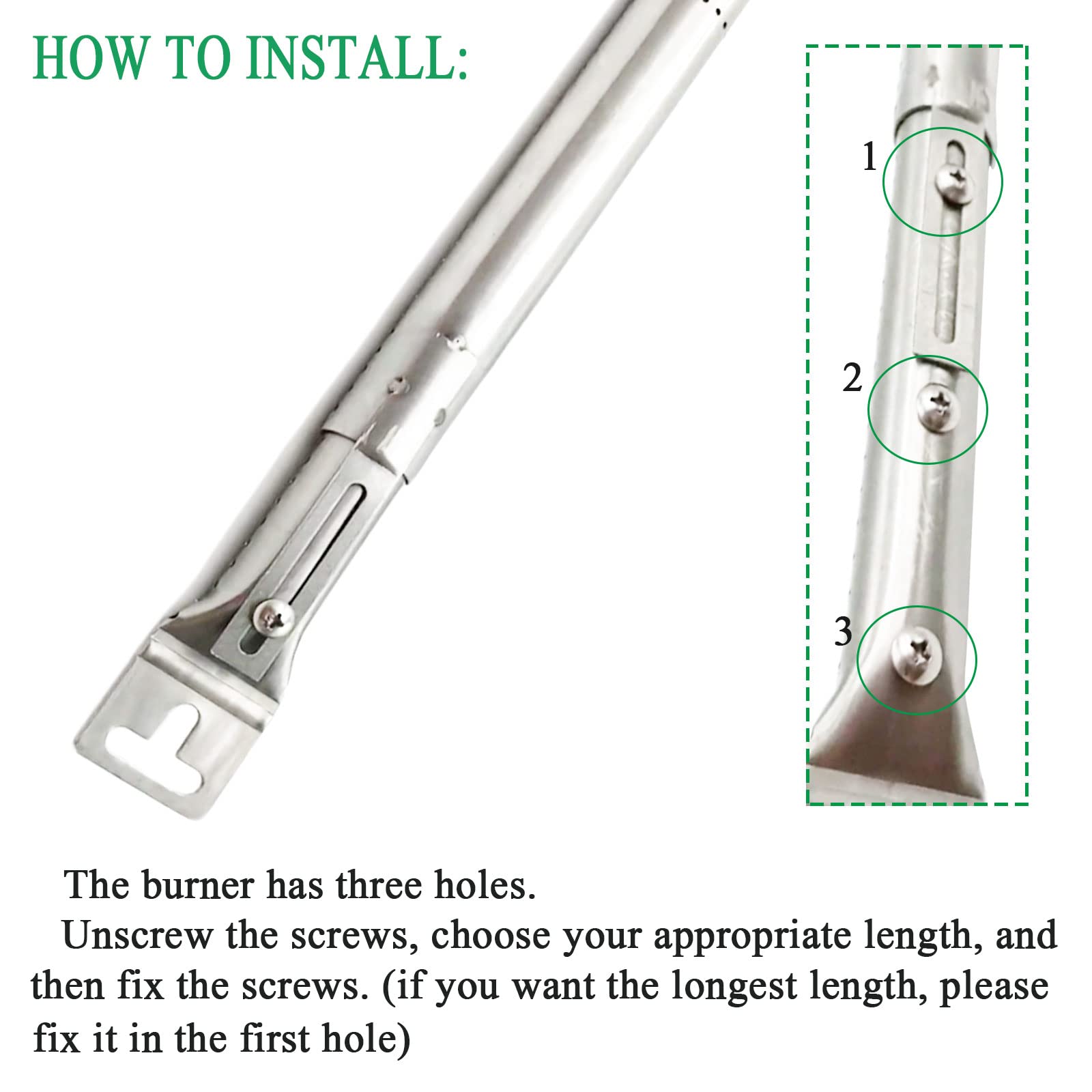 Well Grill Quemador Universal para Parrilla de Gas, Tubo de Quemador de Acero Inoxidable, Pieza de Repuesto para Barbacoa Weber, Uniflame, Ajustable de 35,5 cm a 48,3 cm (Cola Redonda)
