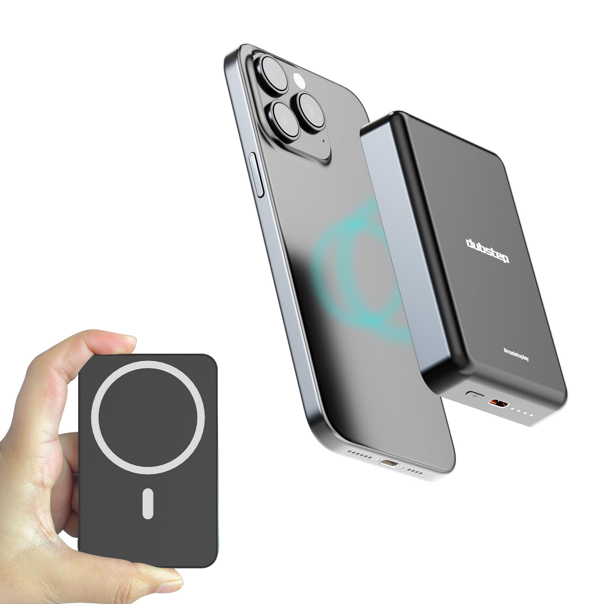 Dubstep Powerblitz X1 10,000 mAh 20W 12W Fast Charging Wired & Wireless Charging Compact Pocket Size Power Bank with Type-C to Type-C Cable (Black)
