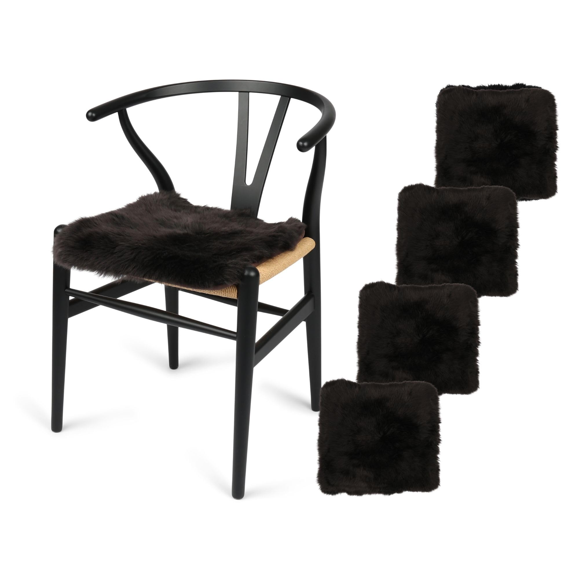 Nordic Sheep Sheepskin Seat Pads 40x40cm, 4 Pack, Chocolate