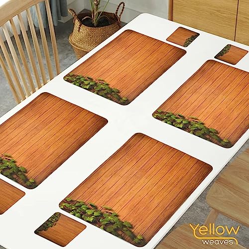 Image of Yellow Weaves 4 Piece Wooden Style PVC Dining Table Placemats, (Color - Brown)