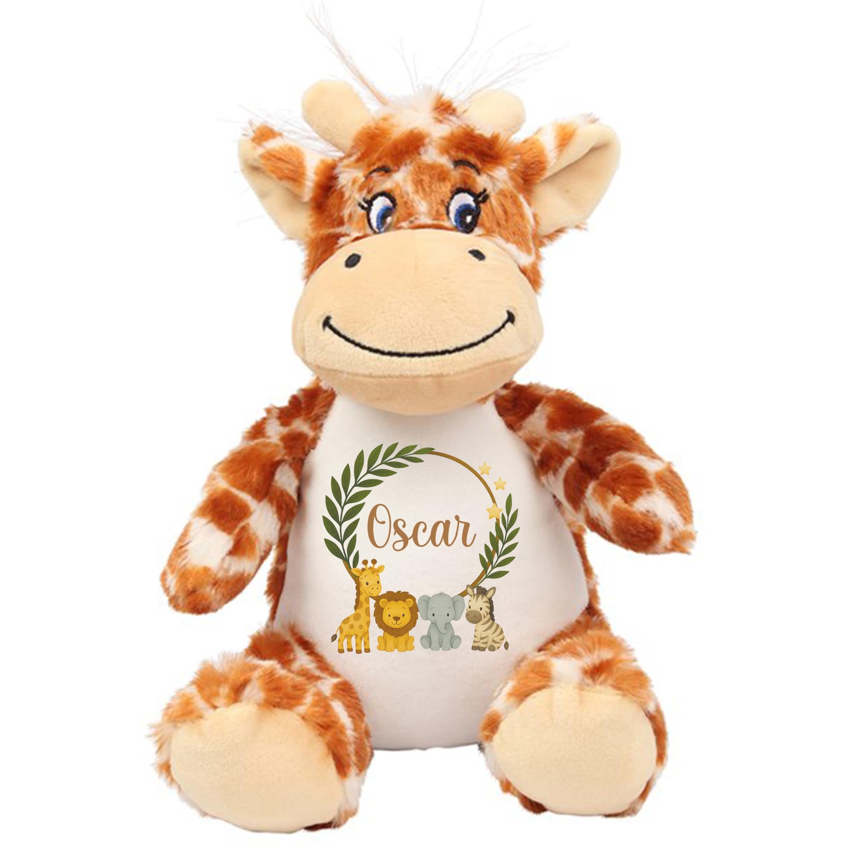 Personalised Teddy Bear Baby Boy Girl Lion Giraffe Monkey Name Newborn Gift (Giraffe Name Only)
