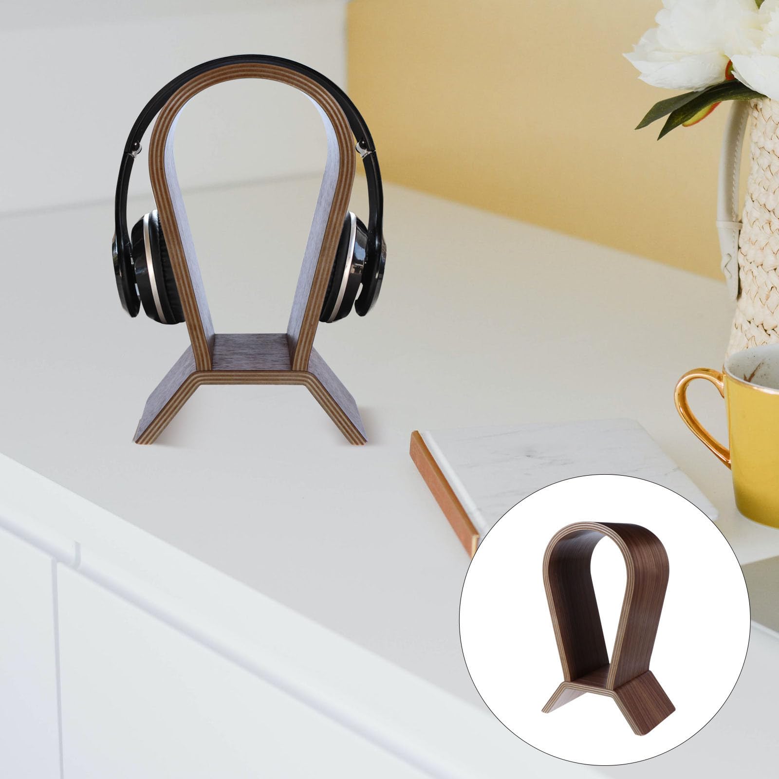 Supporto Cuffie in Noce, Stabile, per Esposizione e Ordine