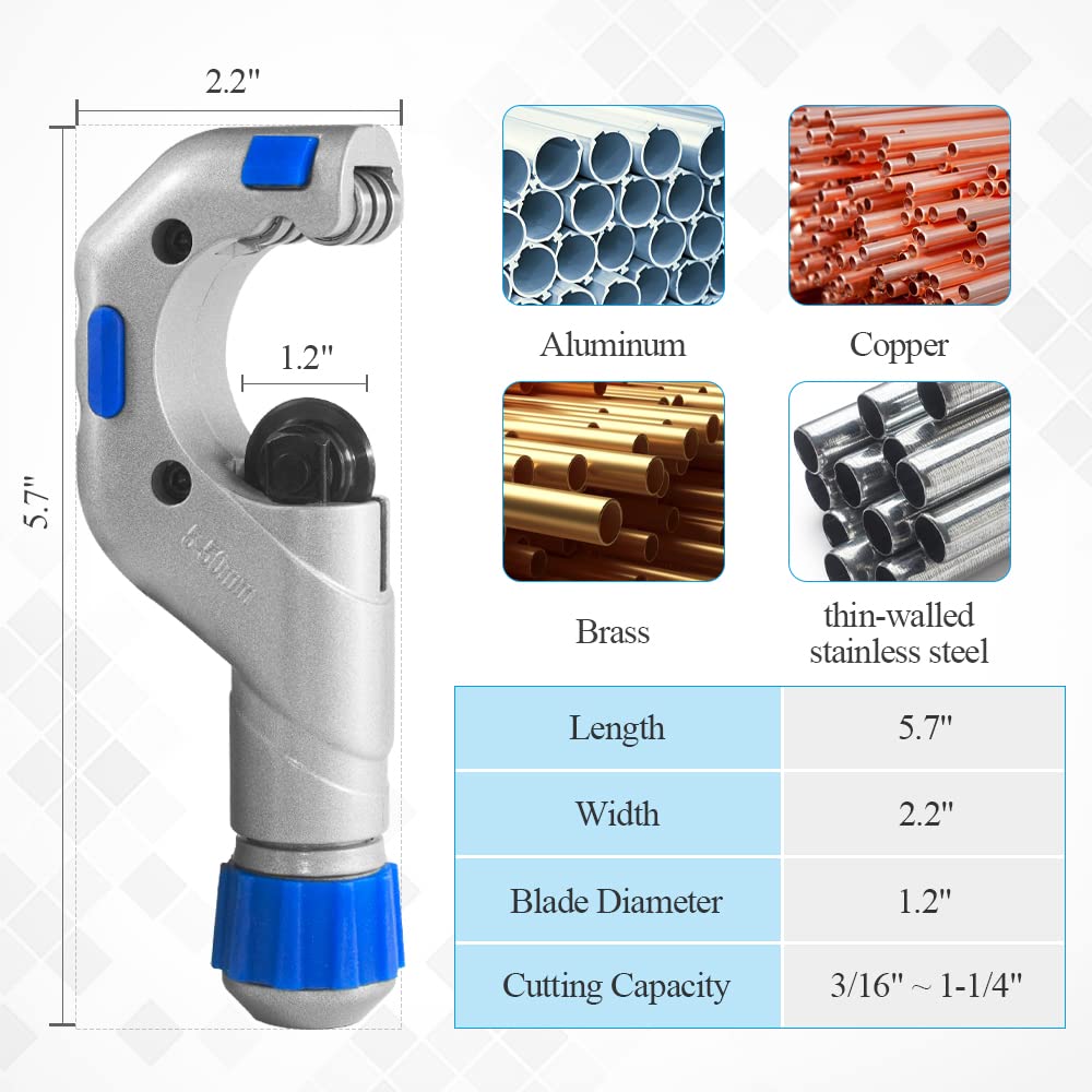 WiseWater Zestaw rozszerzaczy rur HVAC, zestaw do zwijania rur zawiera głowice ekspandera 3/20.3 cm do 1-5/20.3 cm, obcinacz do rur, rozwiertak, narzędzie do gratowania do miękkich rur miedzianych,