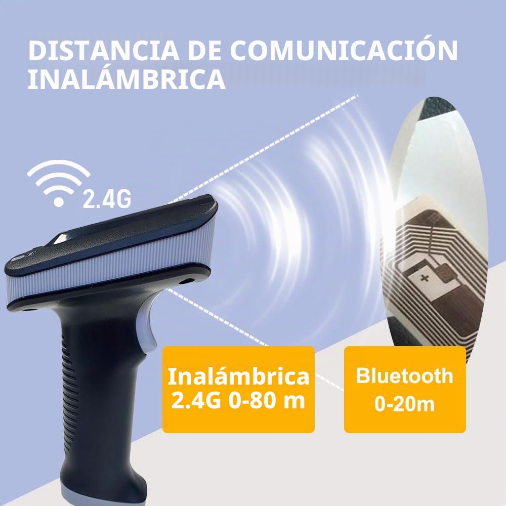 YANZEO SR290 UHF RFID Lector Terminal de Mano Lector de Códigos de Barras 1D/2D QR Scanner, Bluetooth 2.4 GHz+Cable USB Lector de Códigos de Barras para Joyería/Vestir/Calzado