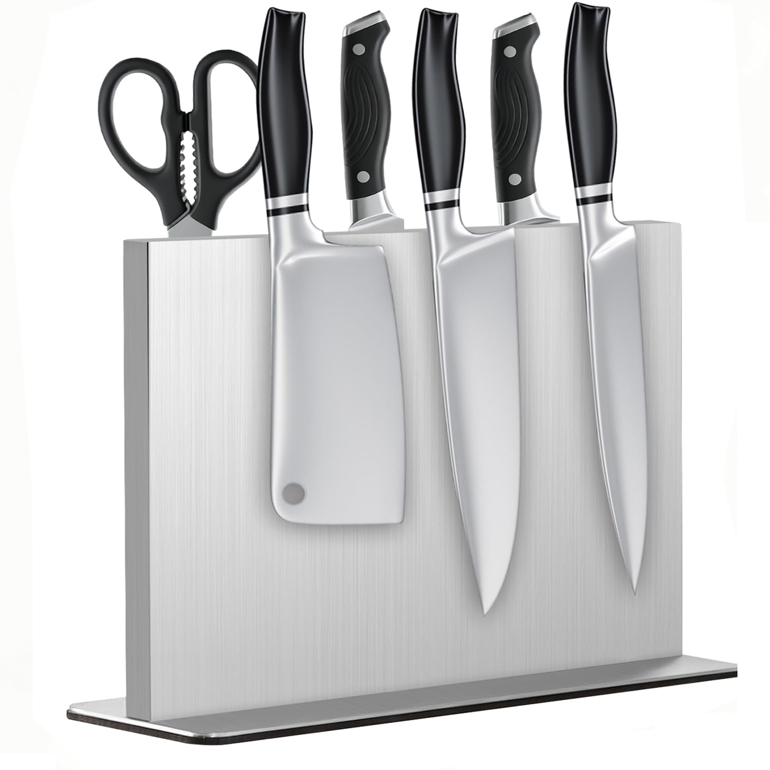 Porte-couteaux magnétique, bloc à couteaux magnétique en acier inoxydable avec meuleuse, barre de couteaux magnétique puissante des deux côtés, support pour comptoir de cuisine, base à ventouse