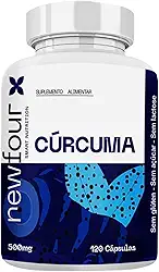 Cúrcuma com Pimenta Preta NewFour 500mg – Suplemento Alimentar com Curcumina e Piperina – 120 Cápsulas – Sem Glúten – Uso Diário para Bem-Estar e Conforto