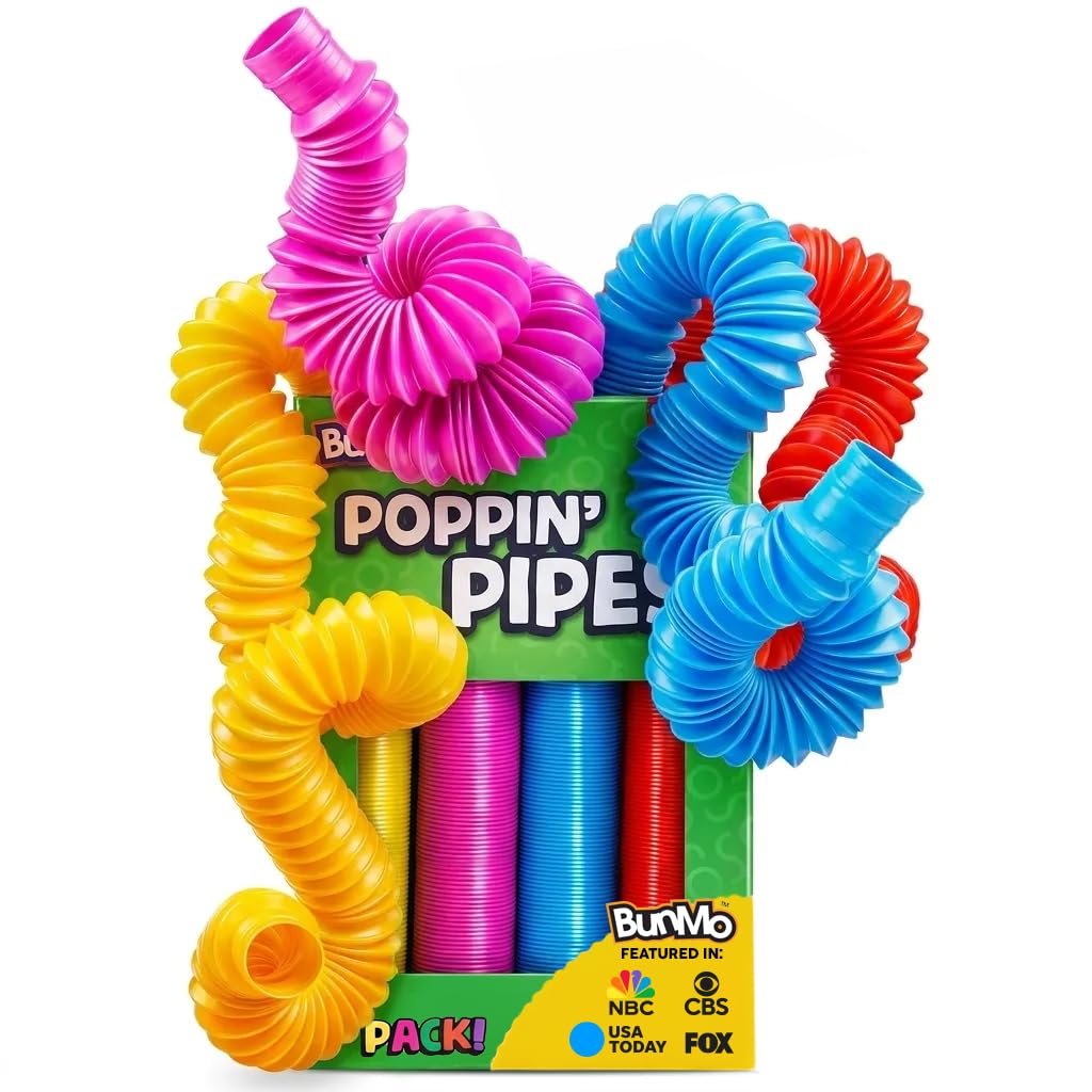 BUNMO Pop Tubes - Sensory Toys - Fidget Toys - Imaginative Play & Stimulating Creative Learning - Hours of Fun for Kids - Tons of Ways to Play - Non-Mouthable Toy 3+ - 4 Pack Large