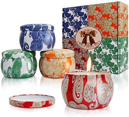 Gozheec Scented Candles Gift Sets, Natural Soy Wax Tin Candles with Essential Oil, Portable Travel Tin for Aromatherapy Relaxation and Home Decor - 4 Pack