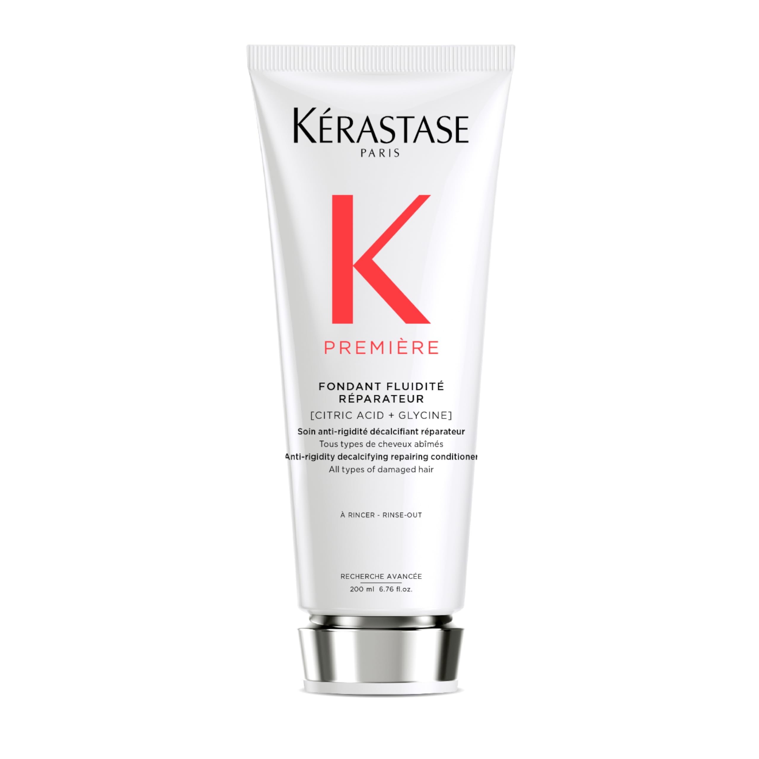 Kérastase Première, Reparierende und kalziumreduzierende Spülung für geschädigtes Haar, Mit Zitronensäure und Glycin, Fondant Fluidité Réparateur Conditioner, 200 ml