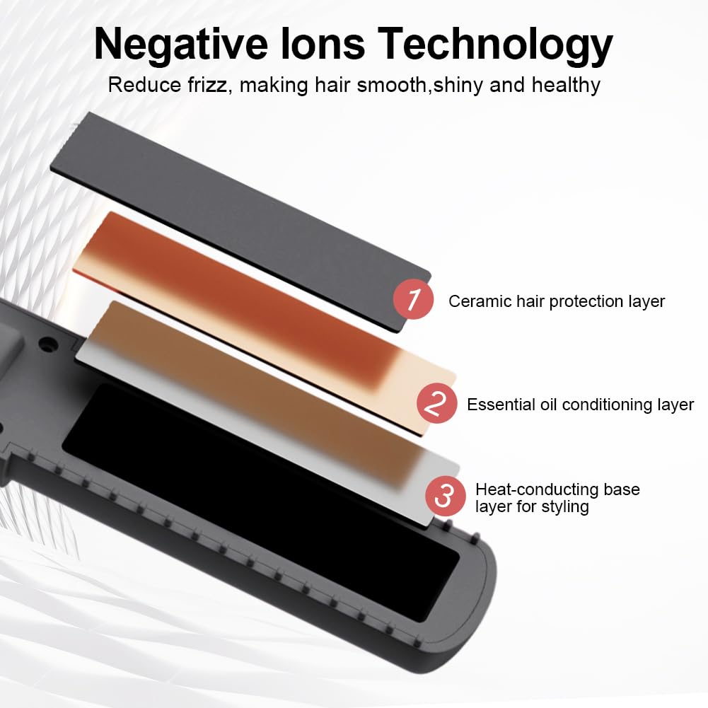 Plancha de Pelo Inalámbrica, 160-220°C Plancha Pelo Viaje 2 en 1, Portátil Mini Rizador Pelo, Iones Negativos Anti-estática Reducir el Daño Capilar,Calentamiento Rápido,6 Niveles,Pantalla LCD C