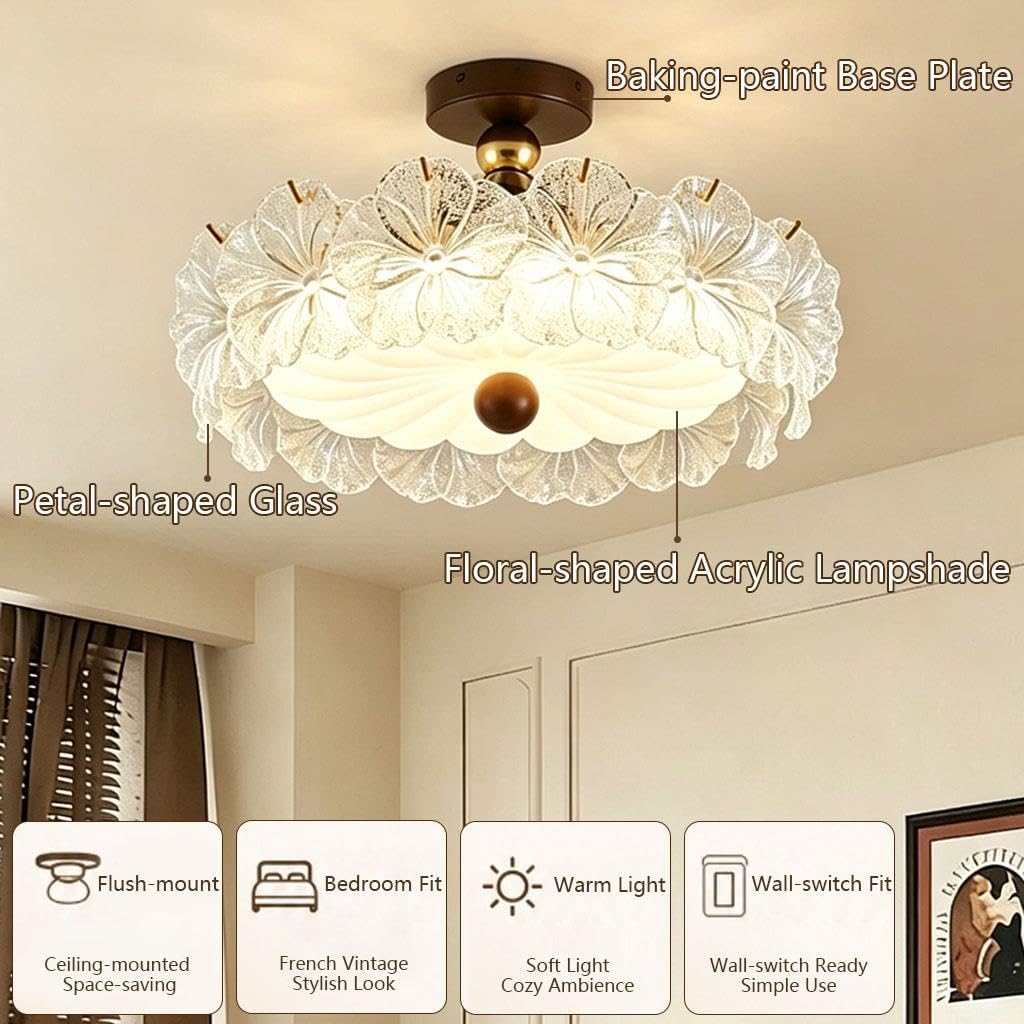 50 Cm LED Oświetlenie Sufitowe 3 Temperatury Barwowe Szklana Klosz Lampy Lampa Sufitowa W Kształcie Kwiatu Do Wnętrz Oprawa Sufitowa Retro Do Salonu Odpowiednie Do Sypialni Jadalni Gabinetu