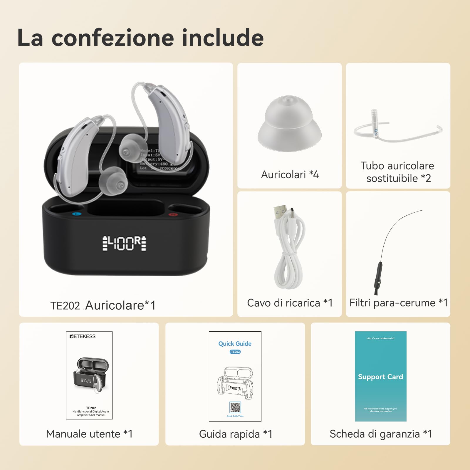 Retekess TE202 Amplificatore Audio Digitale Ricaricabile 80ore, Riduzione del Rumore 4 Volte, Audio Hi-Fi con 32 Canali DE per Famiglie