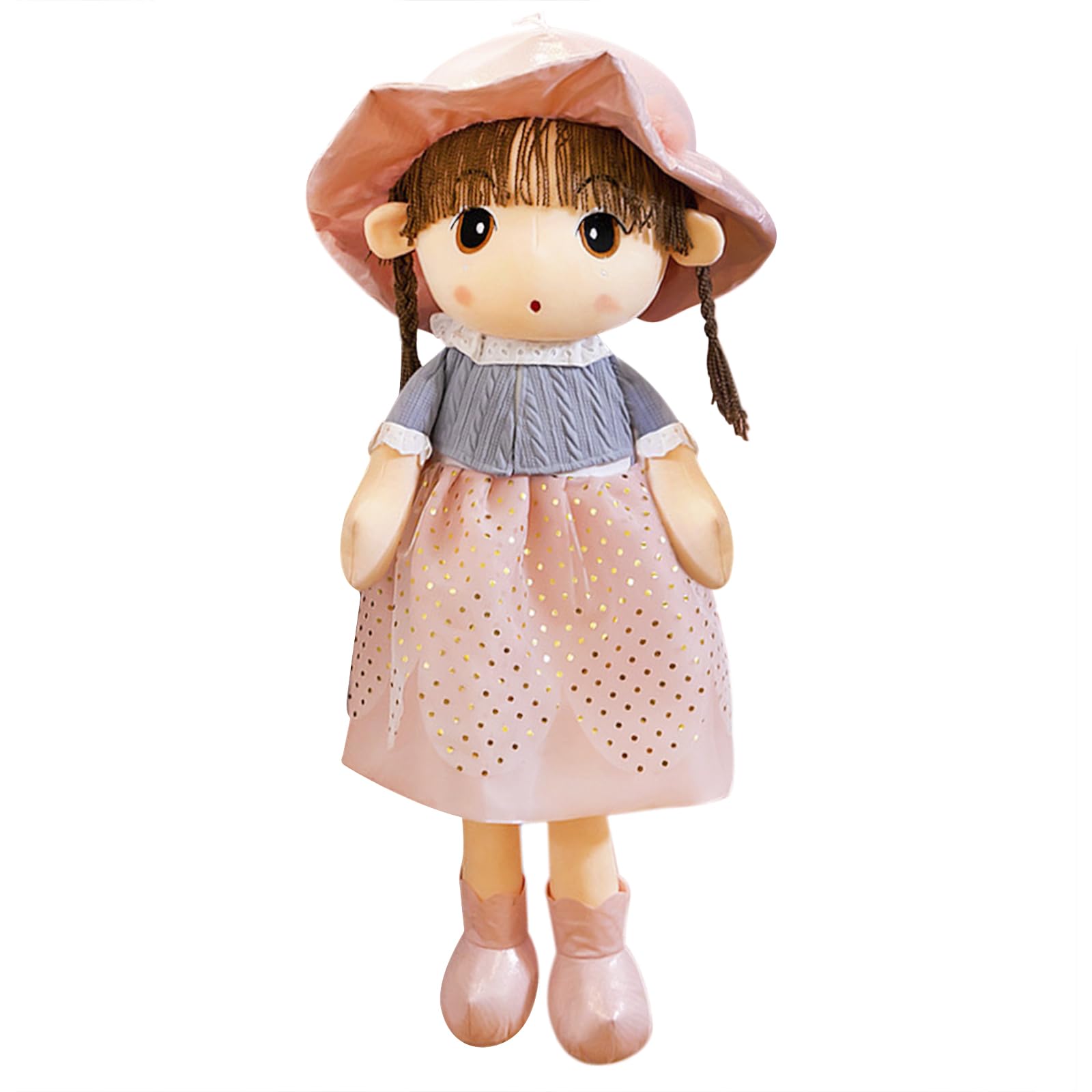 Moonlove Baby Girls Cuddly Soft Doll Toy Princess Fluffy Lovely Rag Doll with Dress Hat Height 45cm Cute Soft Toys for Kids Companion Toy Decoration Collection for Toddler Girls