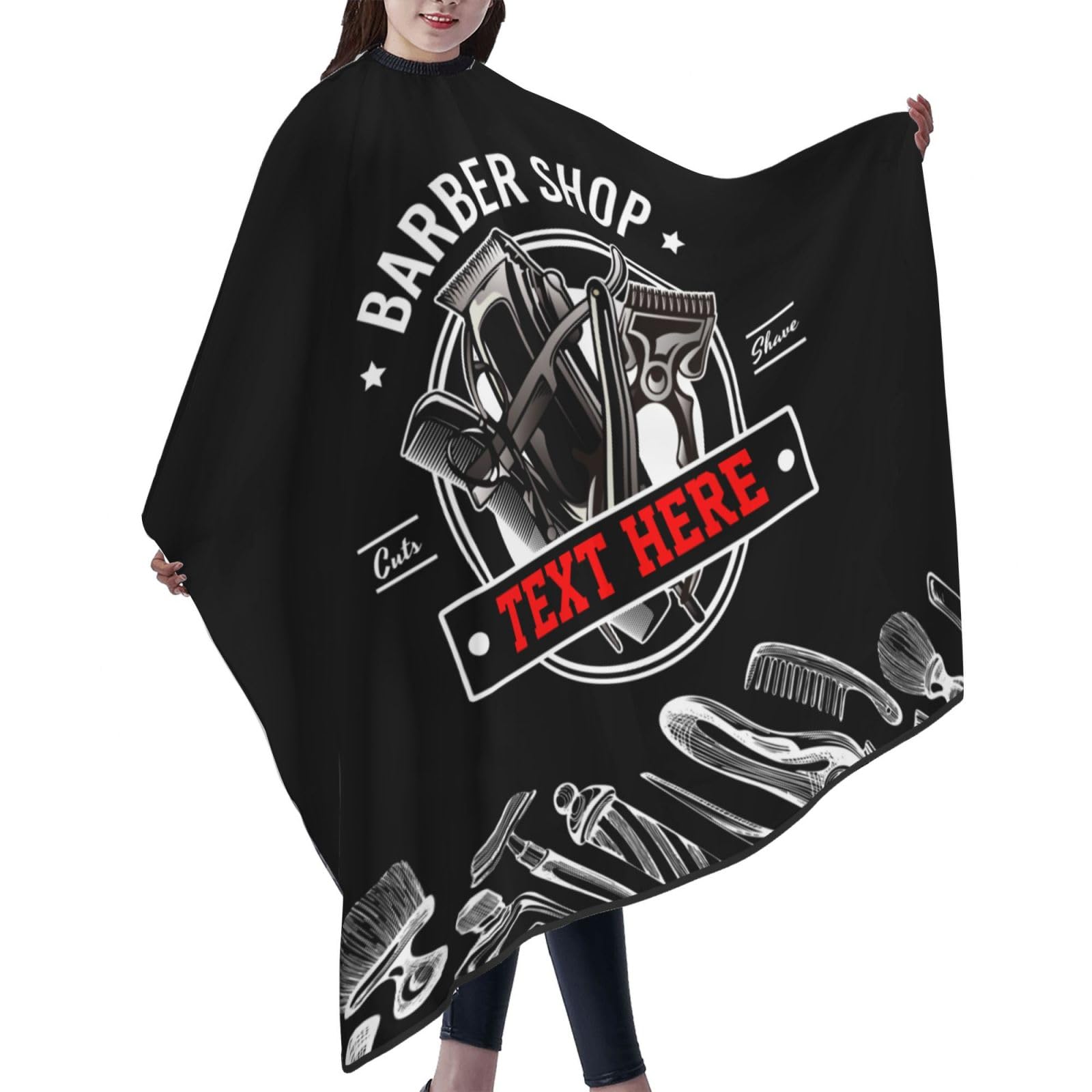 Custom Vintage Barbershop Tools Barber Cape for Men Personalized Logo Image Text Professional Hair Cutting Cape Customized Salon Haircut Apron for Home Salon and Barbershop