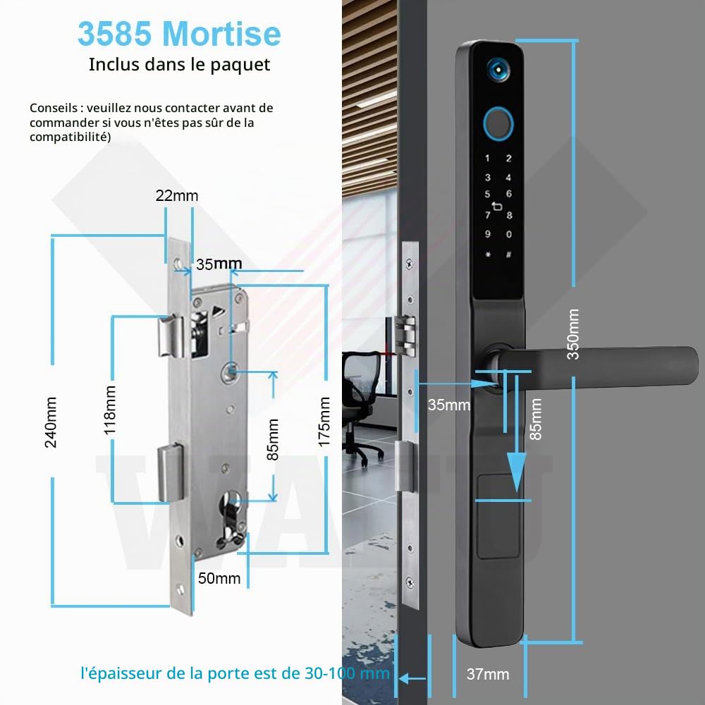 Serrure de porte intelligente avec empreinte digitale, sonnette et caméra, serrure d'entrée sans clé avec poignée, serrure biométrique pour porte