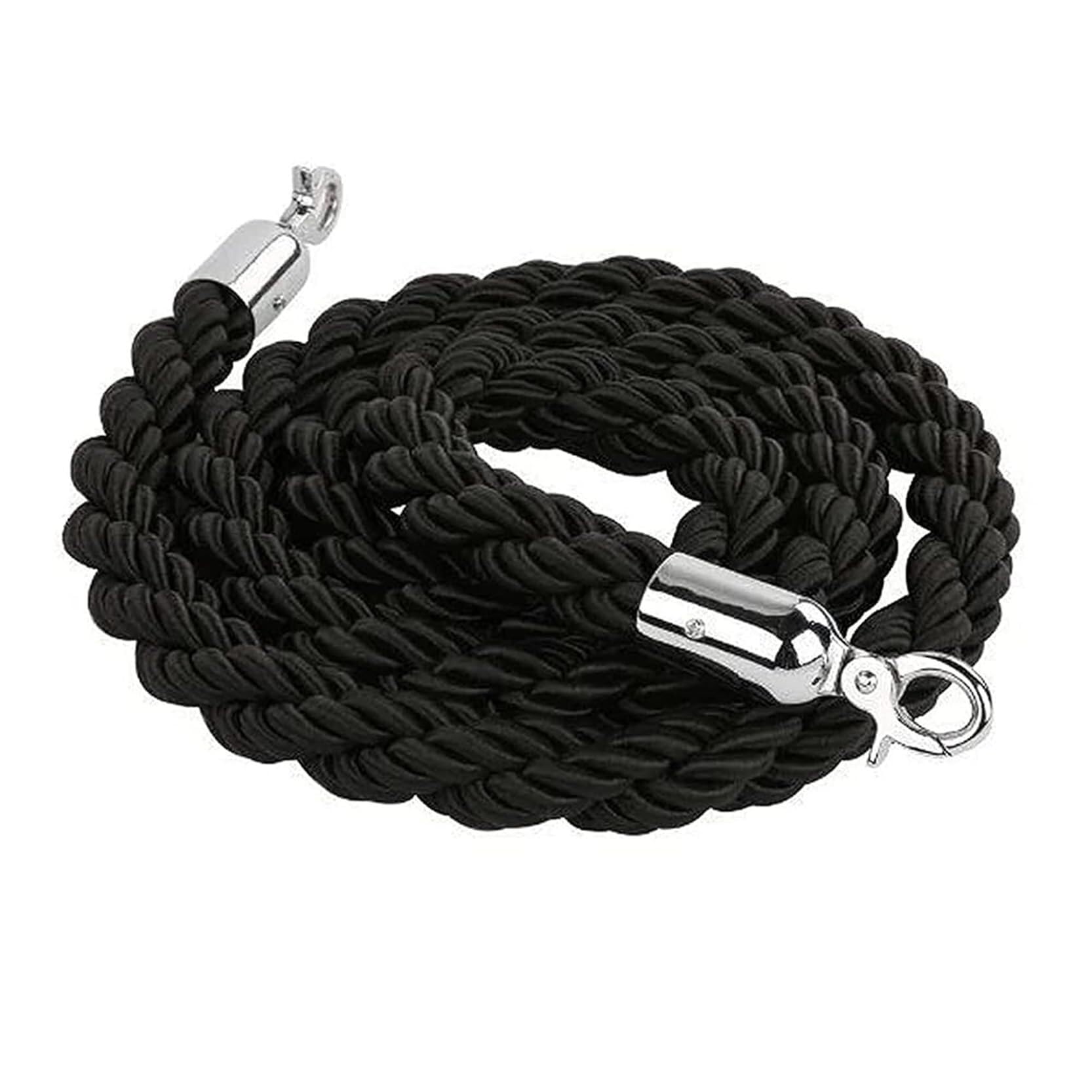 Elegant Black Queue Barrier Rope with Silver Hooks - Durable Nylon Stanchion for Crowd Control, 3ft to 10ft Post Ropes(10ft/305cm)