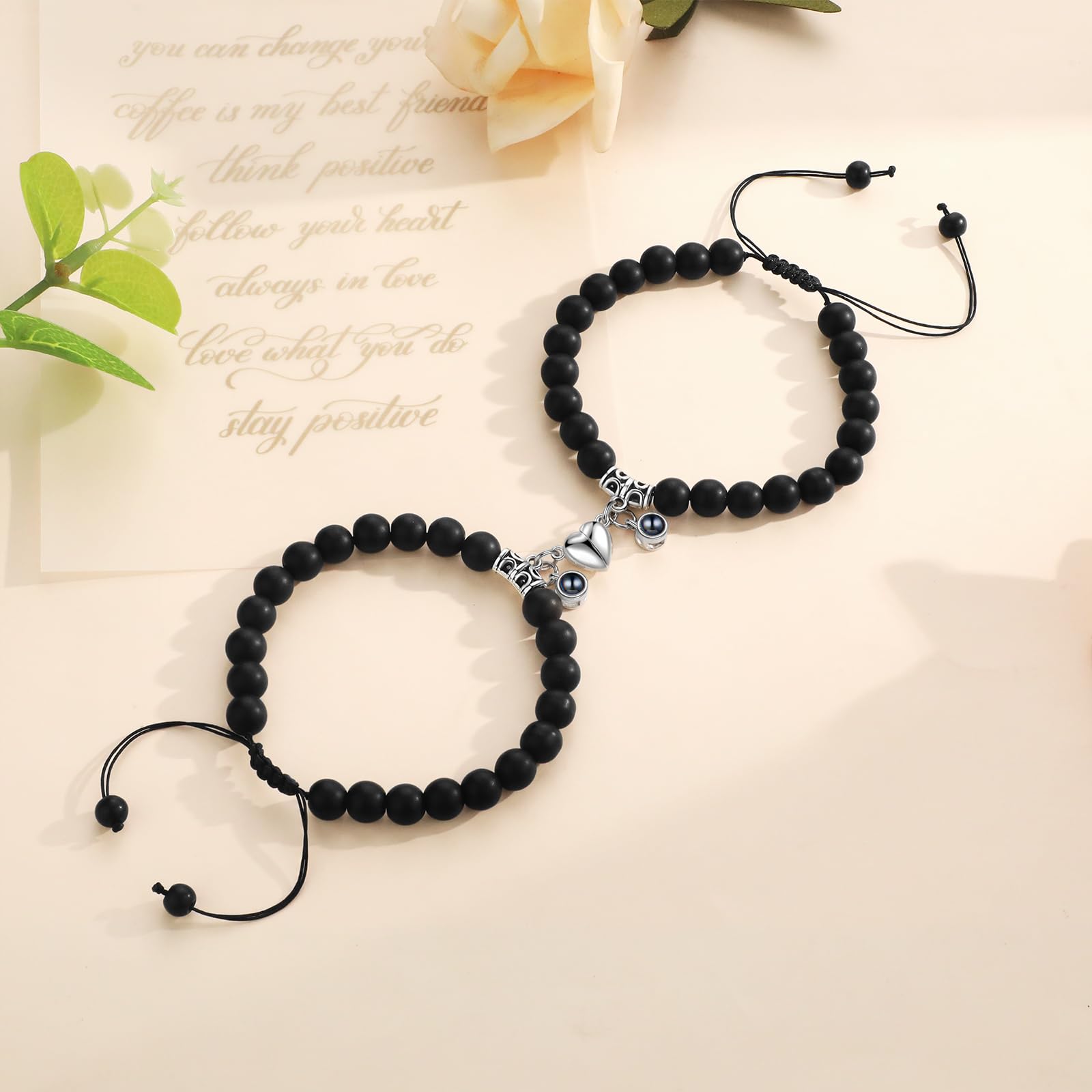 Set Di Bracciali Per Coppie 2 Pezzi Bracciale Con Proiezione Foto Personalizzata Con Ciondolo Magnetico Cuore, Regalo Di Natale E San Valentino Per Fidanzato Fidanzata
