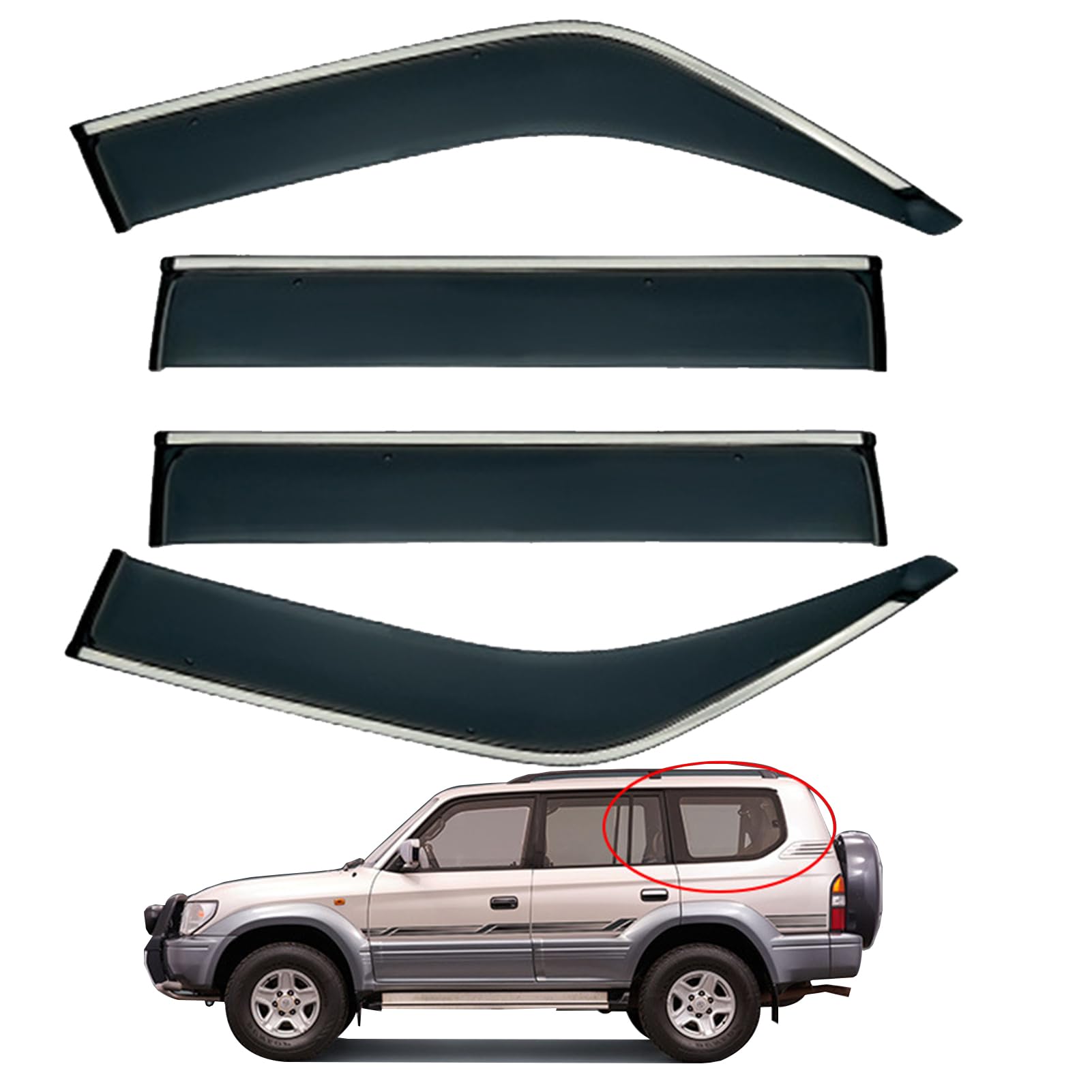 Car Window Rain Guard Window Visors Compatible with Toyota Prado FJ90【MK2-J90 1997-2001】, Outside Mount Visors Auto Side Window Deflectors Rain Shields Car Accessories - 4 Pcs