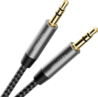 deleyCON 0,5m Nylon AUX Kabel 3,5mm Klinke Stereo Audio - Schwarz