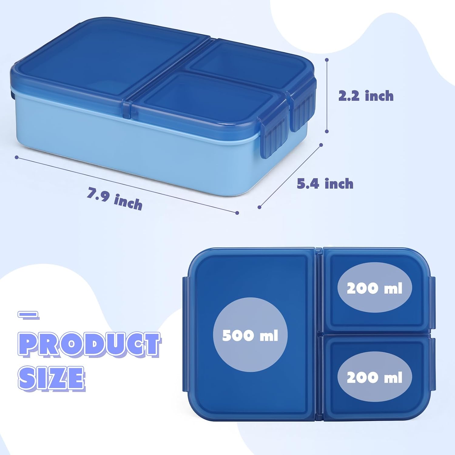 WyfKyd 2PACK Snack Box Container for Kids Adults Reusable Lunch Box with 3 Compartents Toddler Leak Proof Portable Bento Lunch Box for Office,School,Travel,Outdoor - Blue