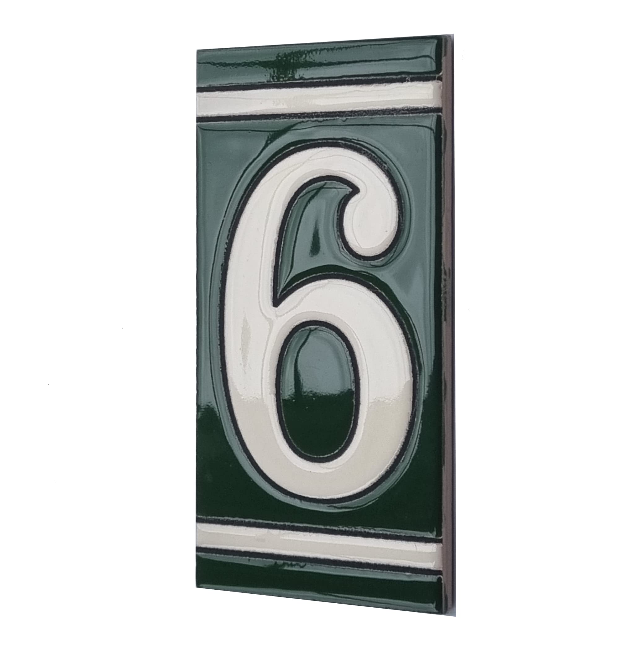 4.3' x 2.2' 11cm x 5.5cm Spanish Olive Classic Hand-Painted Number Tiles & Optional Metal Frames (Olive Number 6) โ image 1
