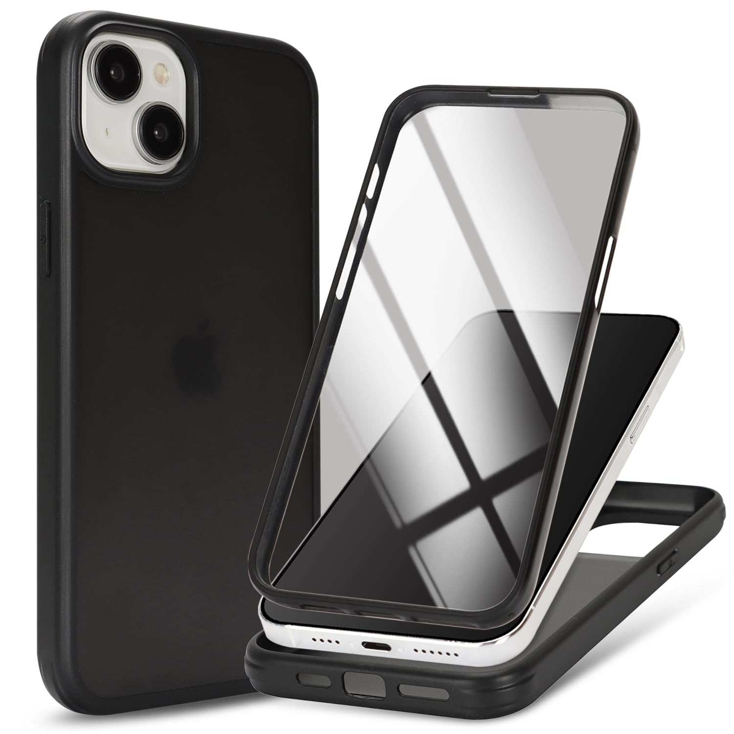 CoozCase for iPhone 15 Case with Built-in Screen Protector & Full Body Protective,for Apple iPhone 15 Phone Cases for Men Women Girl-Black