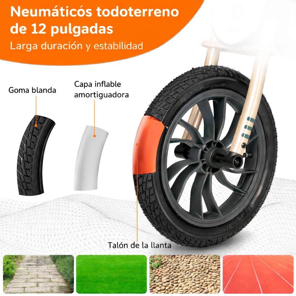 QPLAY Bicicleta sin Pedales Niño 3 Años Feduro Rojo, Bici Equilibrio Infantil 12 Pulgadas, Cuadro Estilo Moto, Ruedas de Aire, Asiento Ajustable, Juguetes Niños 2 y 3 Años